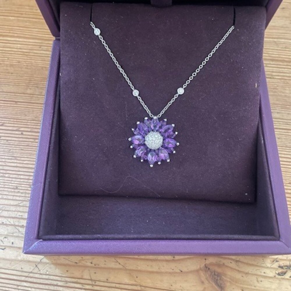 Aspey 18K amethyst and diamond daisy pendant